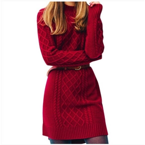 Kiel James Patrick Dresses & Skirts - Kiel James Patrick Womens Red Sweater Dress Sz XL Cable Knit Pullover Wool Blend